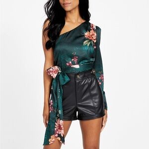 Guess Black Floral One-Shoulder Blouse